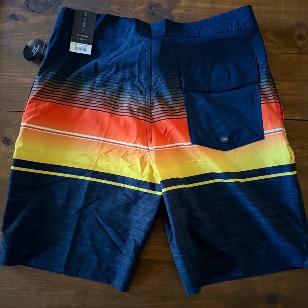 NWT No Boundaries Blue and Orange Stripe Swim Shorts
